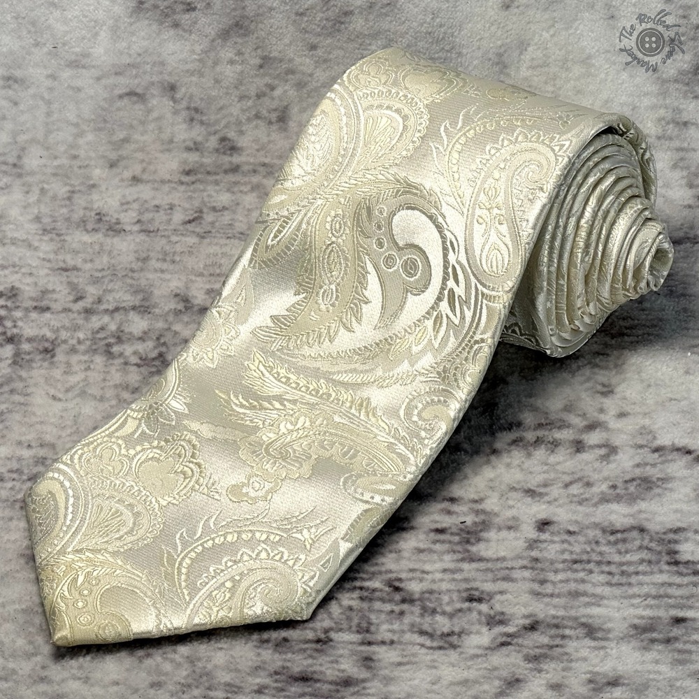 Stacy Adams Men's Off-White Paisley Microfiber Necktie - 3.5"x60"‎ (Wedding tie)
